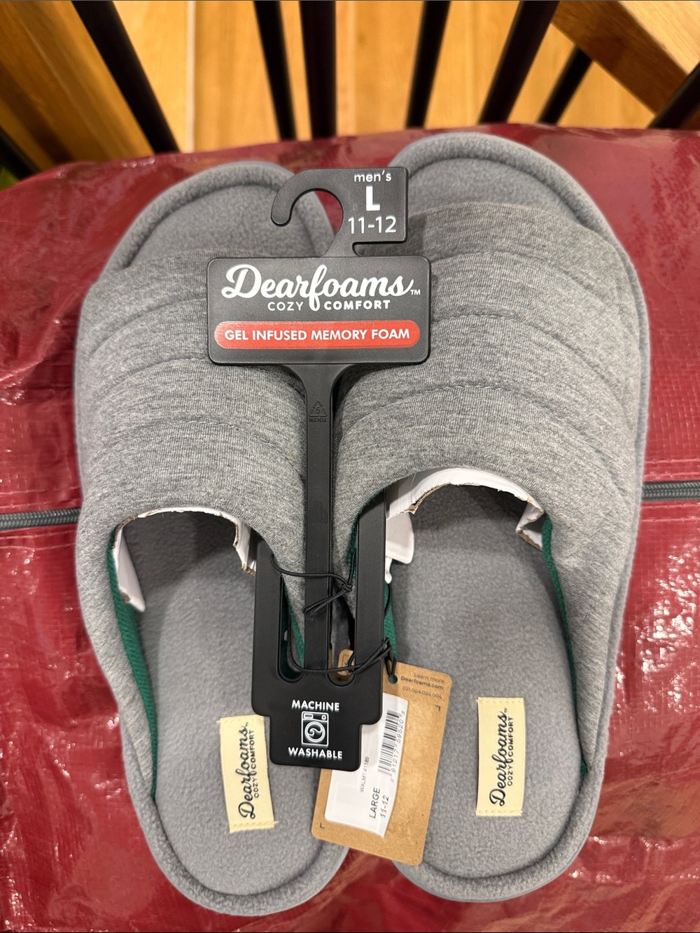 dearfoams Gray Men’s Slip-On Gel Memory Foam Slippers - various sz